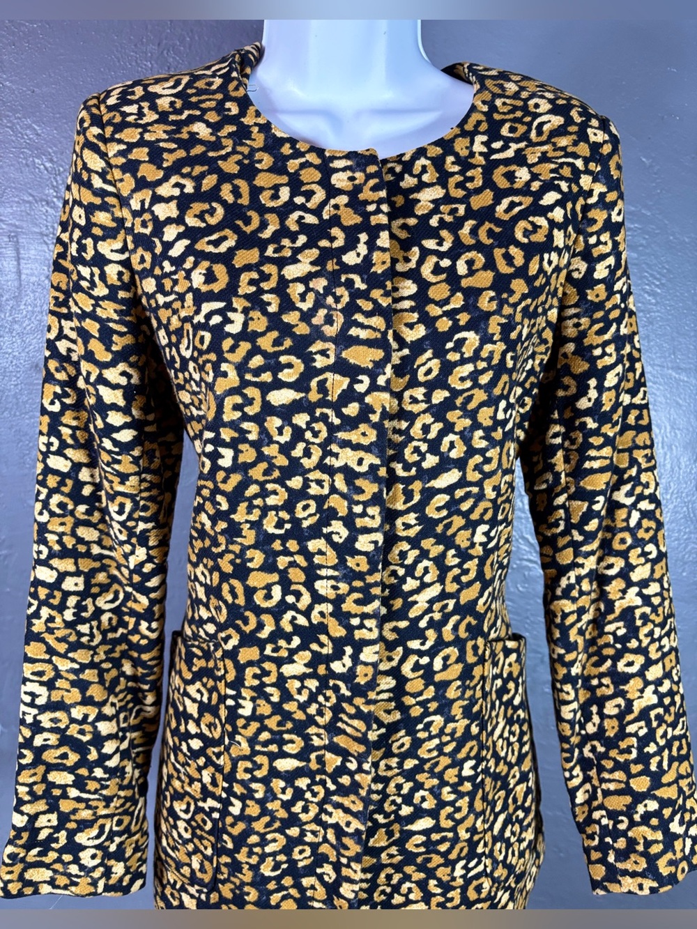 Who What Wear Gold Leopard Print Blazer Jacket Size Medium